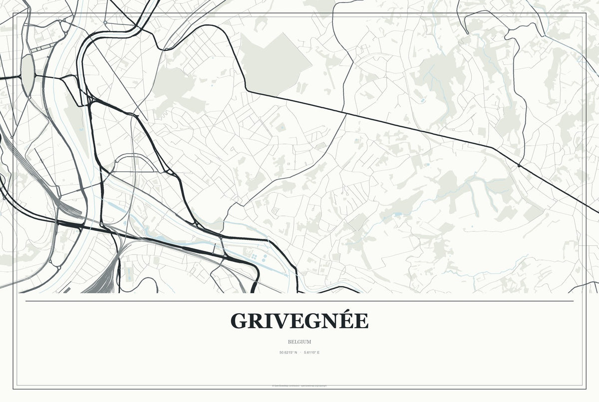 Grivegnée, Belgium City Map Aluminum Sign in Gallery Air style