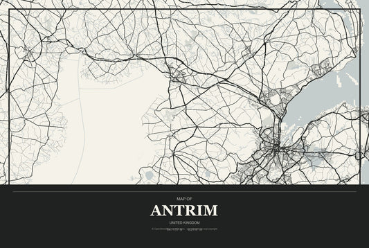 Antrim, United Kingdom City Map Aluminum Sign in Museum Plaque style