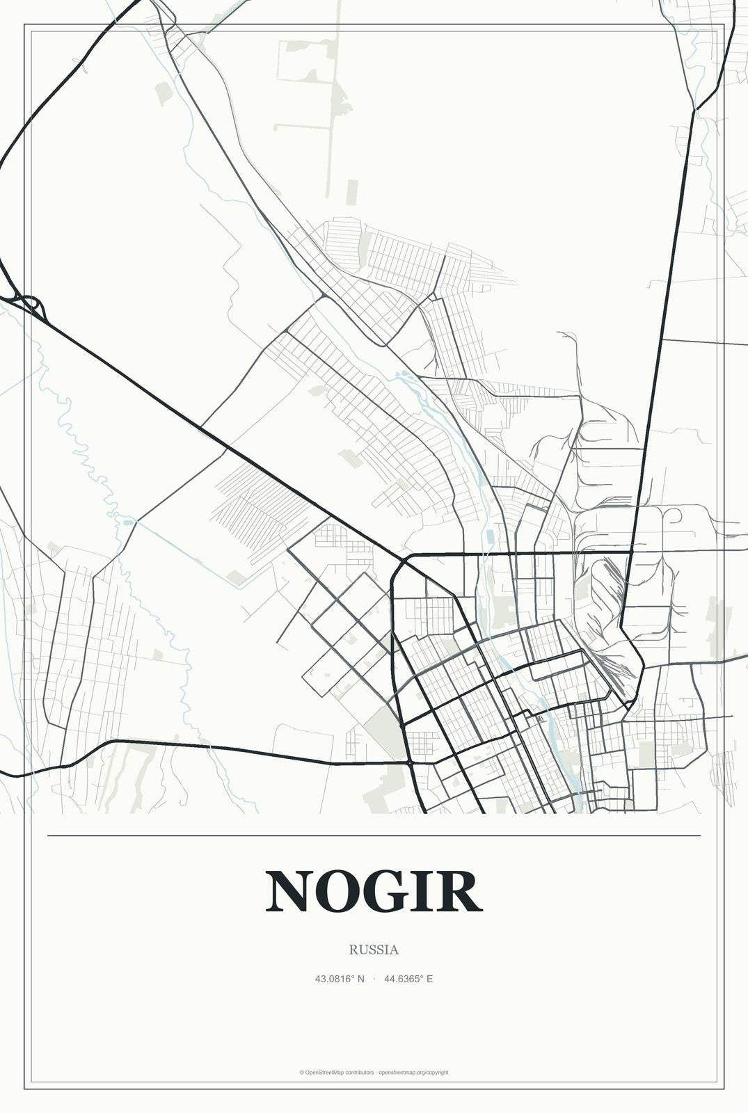 Nogir, Russia City Map Aluminum Sign in Gallery Air style