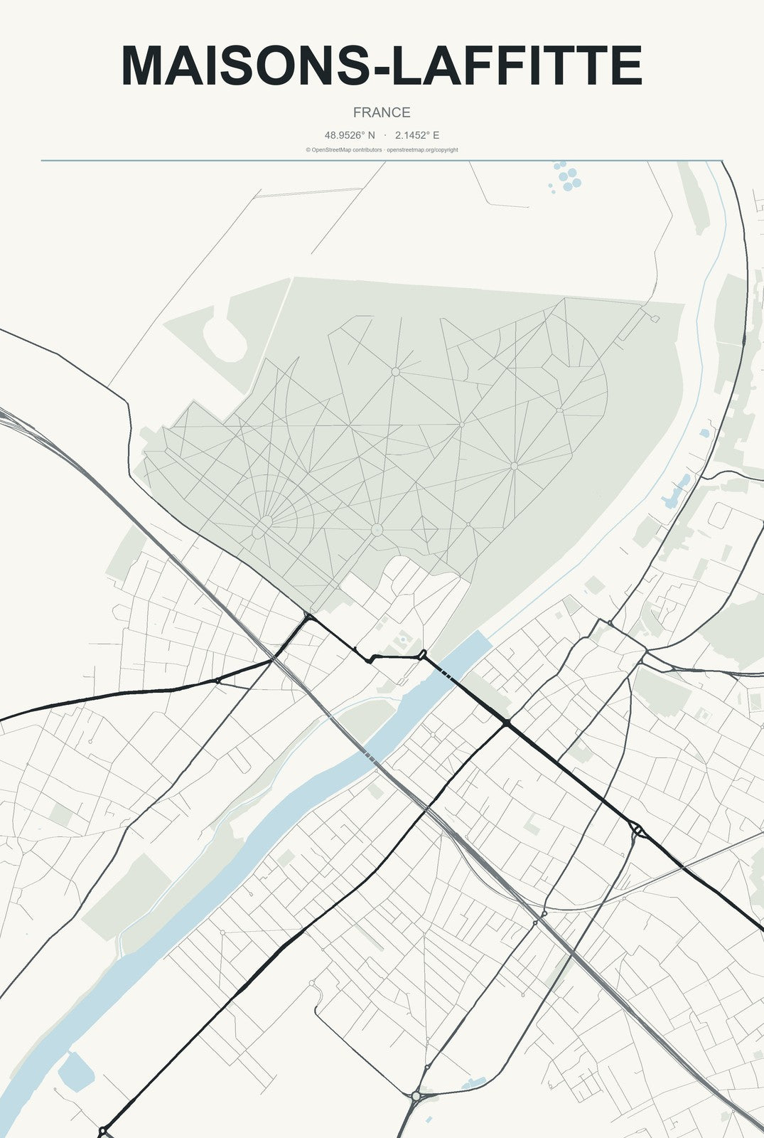 Maisons-Laffitte, France City Map Aluminum Sign in Headline Atlas style