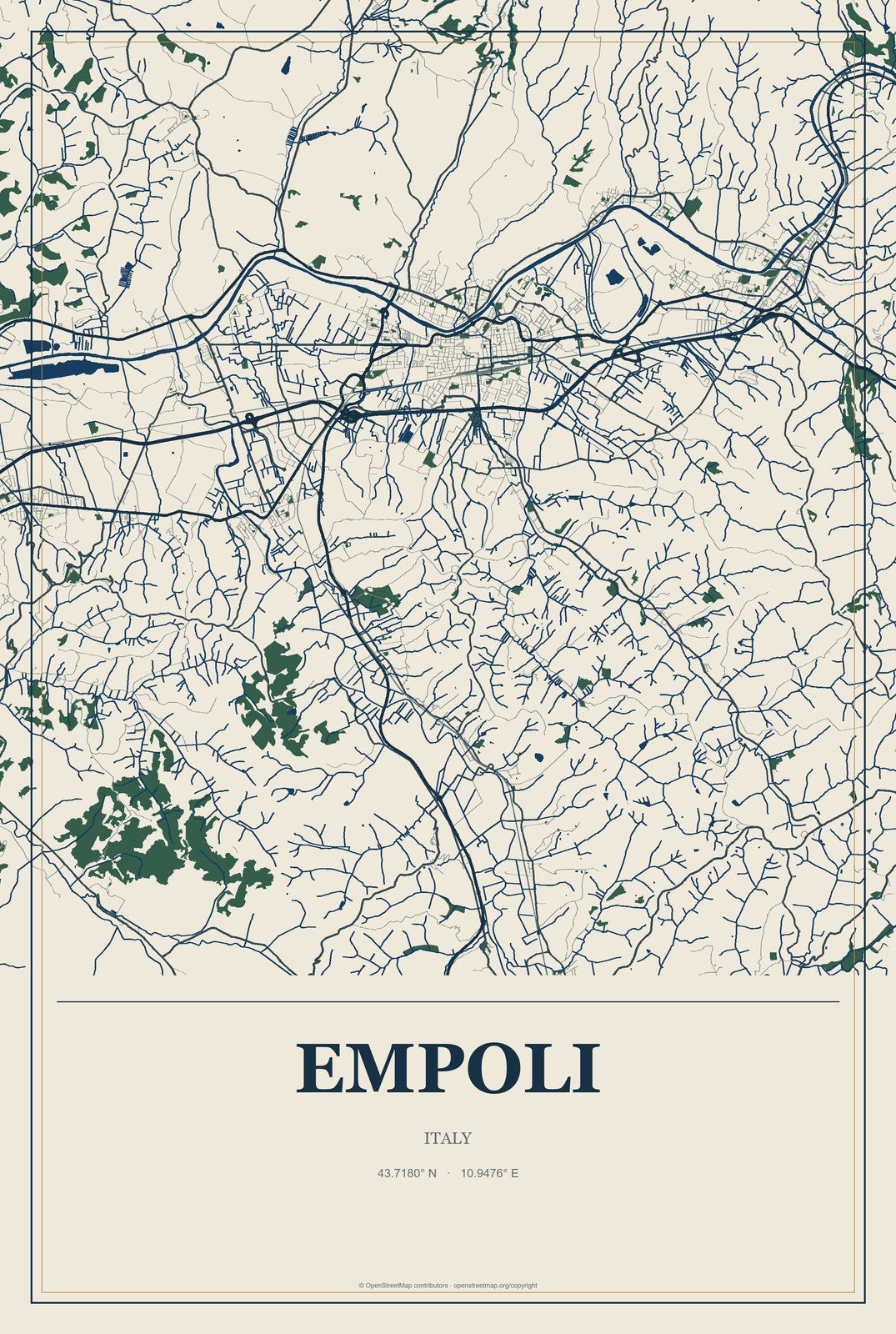 Empoli, Italy City Map Aluminum Sign in Coastal Cutout style
