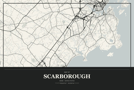 Scarborough, Maine City Map Aluminum Sign in Museum Plaque style