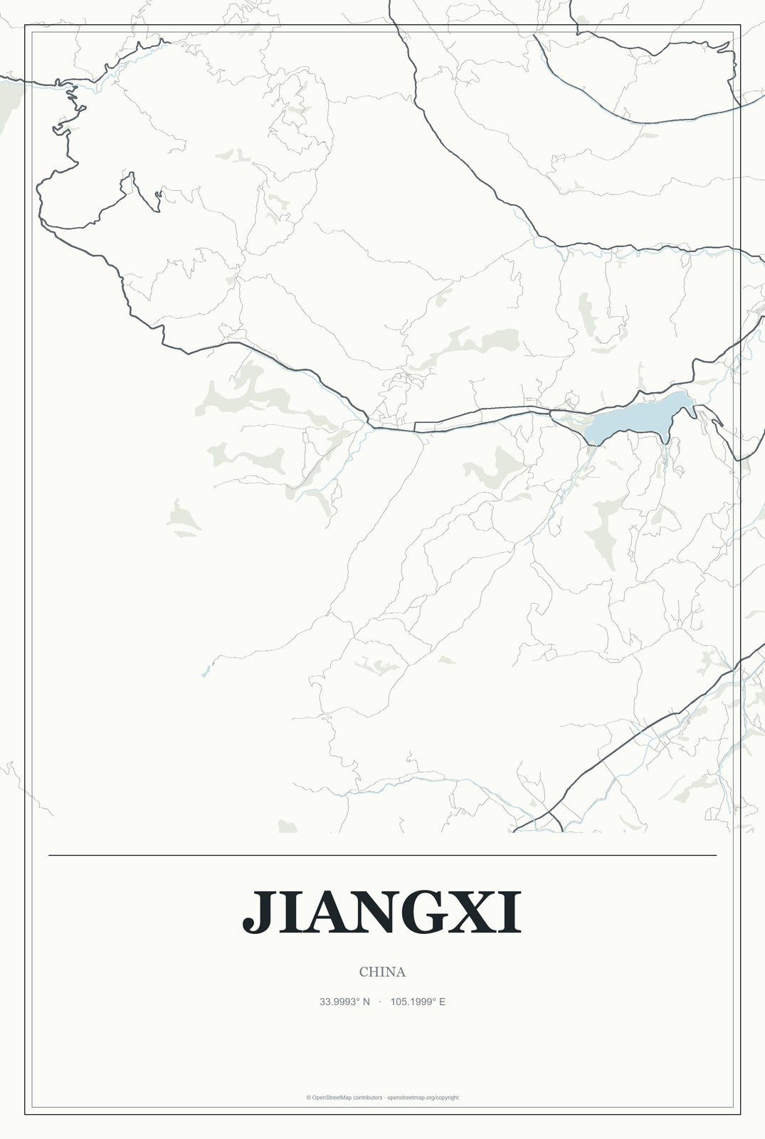 Jiangxi, China City Map Aluminum Sign in Gallery Air style