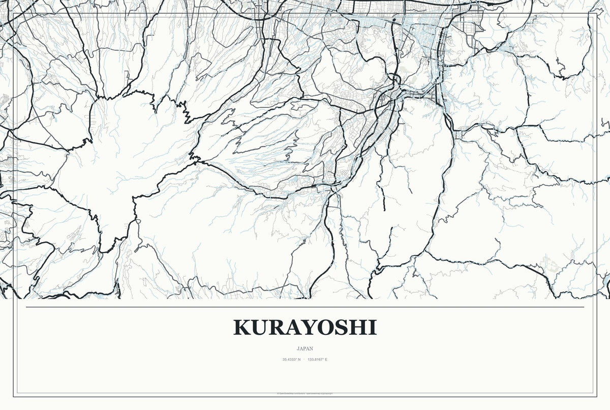 Kurayoshi, Japan City Map Aluminum Sign in Gallery Air style