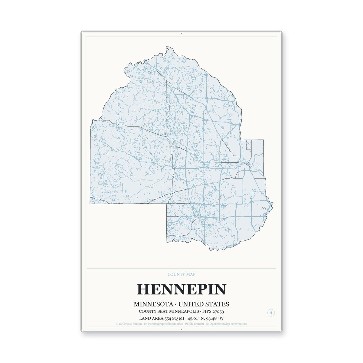 Hennepin County, Minnesota Map Aluminum Sign in Gallery Air style