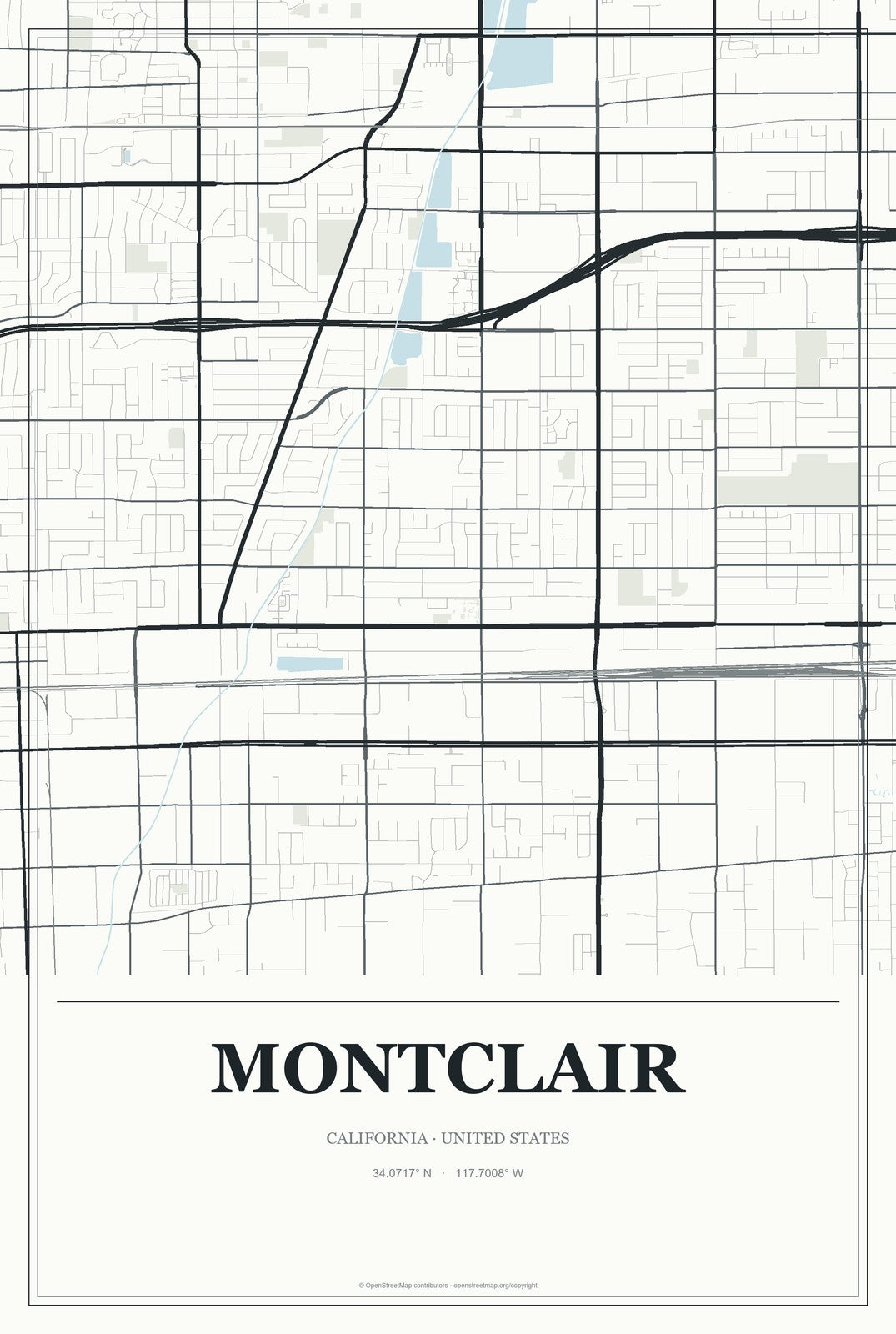 Montclair, California City Map Aluminum Sign in Gallery Air style