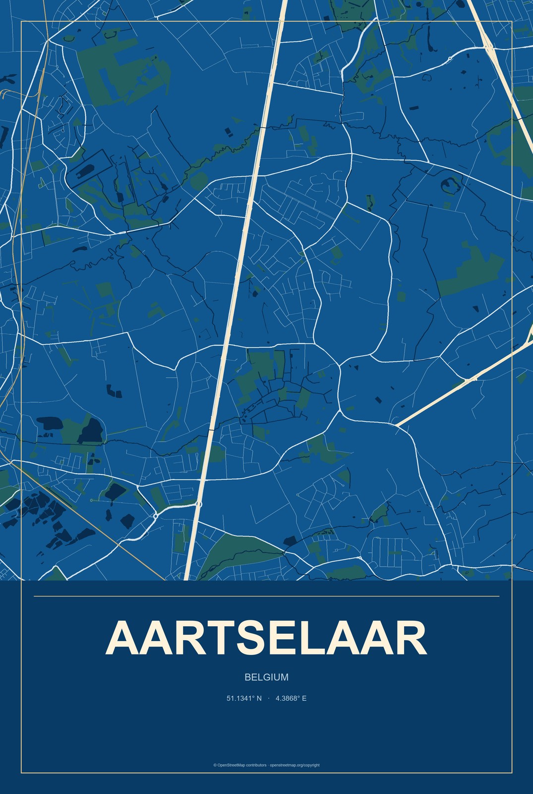 Aartselaar, Belgium City Map Aluminum Sign in Harbor Cobalt style