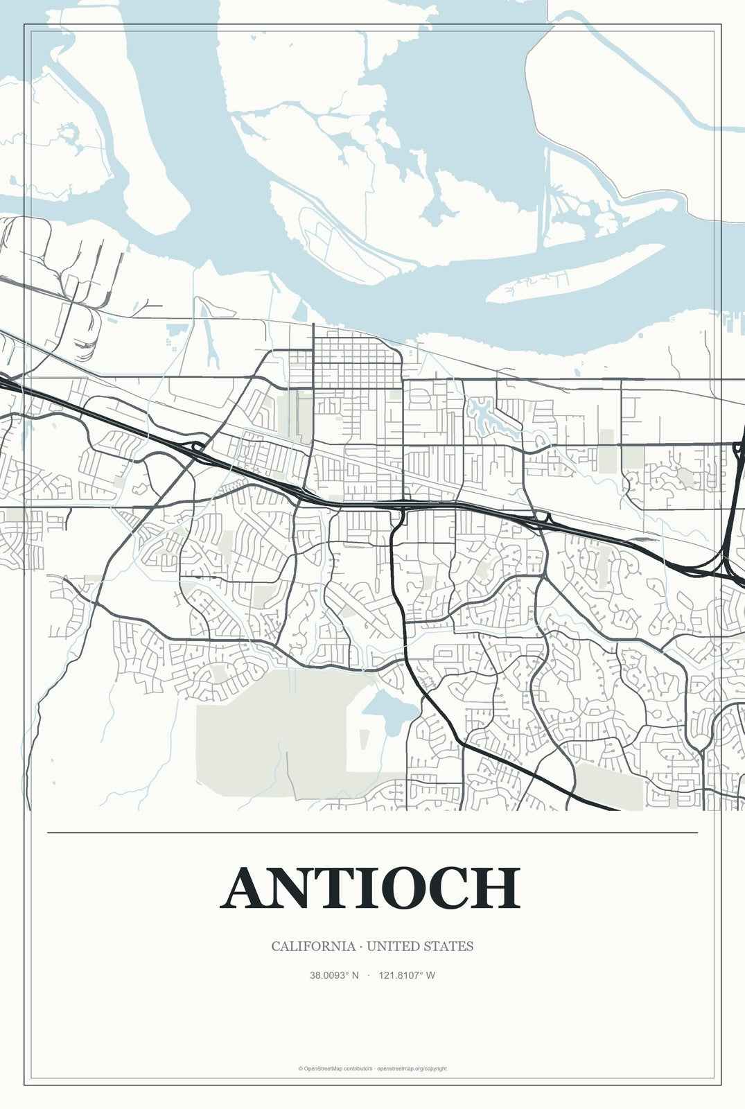 Antioch, California City Map Aluminum Sign in Gallery Air style