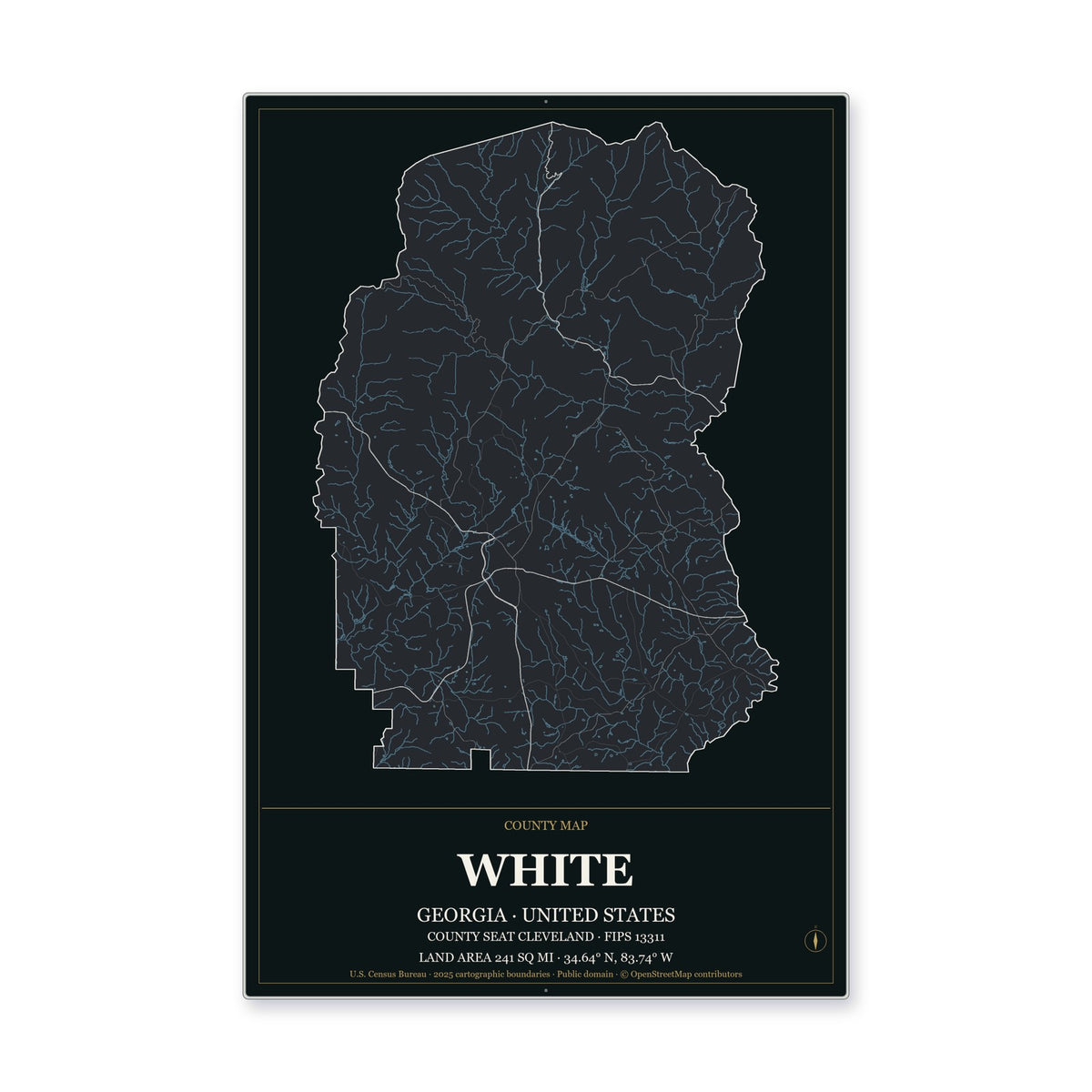 White County, Georgia Map Aluminum Sign in Metropolitan Noir style