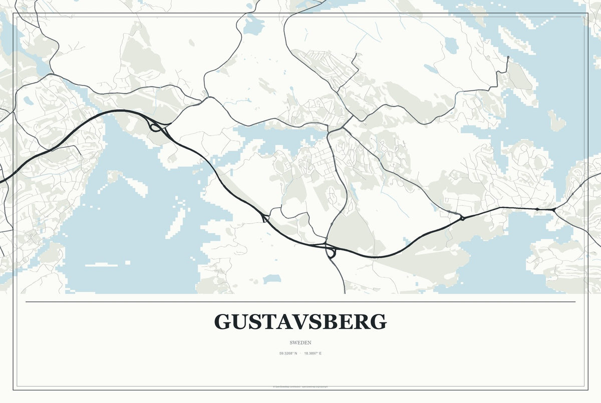 Gustavsberg, Sweden City Map Aluminum Sign in Gallery Air style