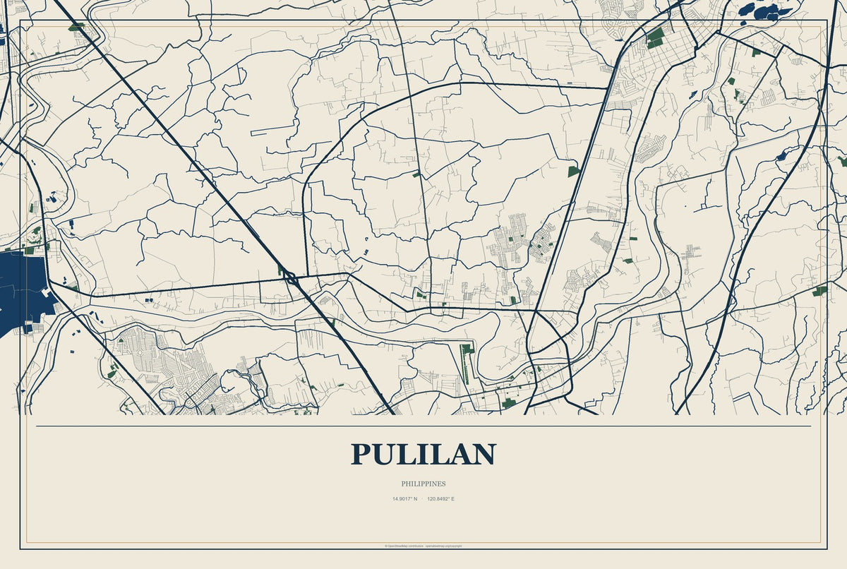 Pulilan, Philippines City Map Aluminum Sign in Coastal Cutout style