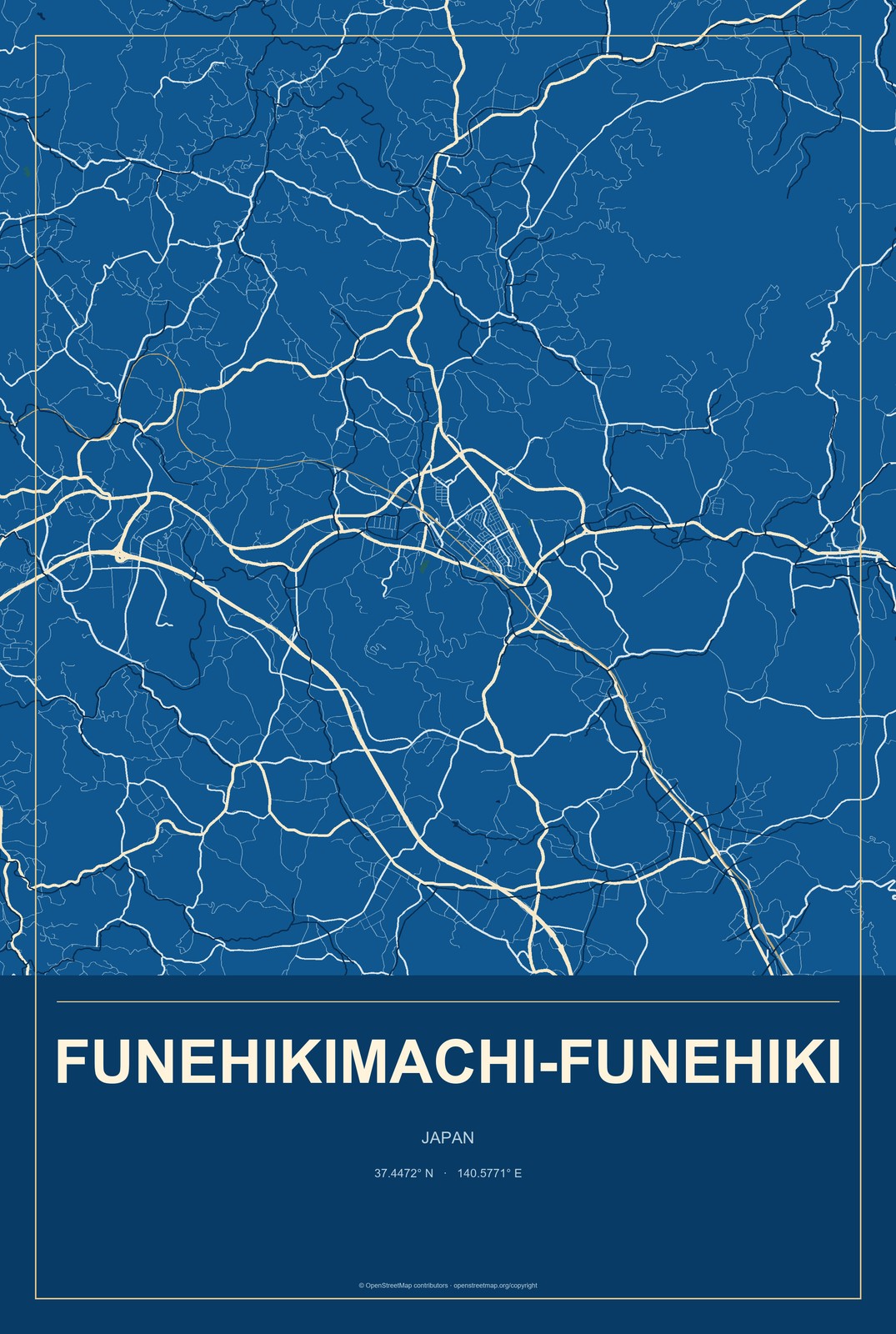 Funehikimachi-funehiki, Japan City Map Aluminum Sign in Harbor Cobalt style