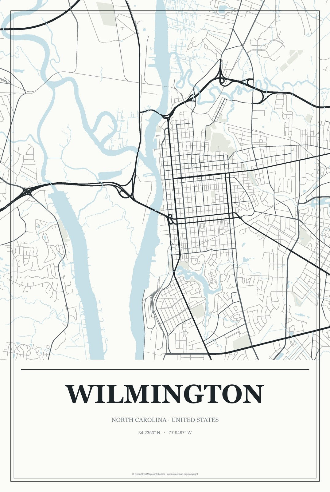 Wilmington, North Carolina City Map Aluminum Sign in Gallery Air style