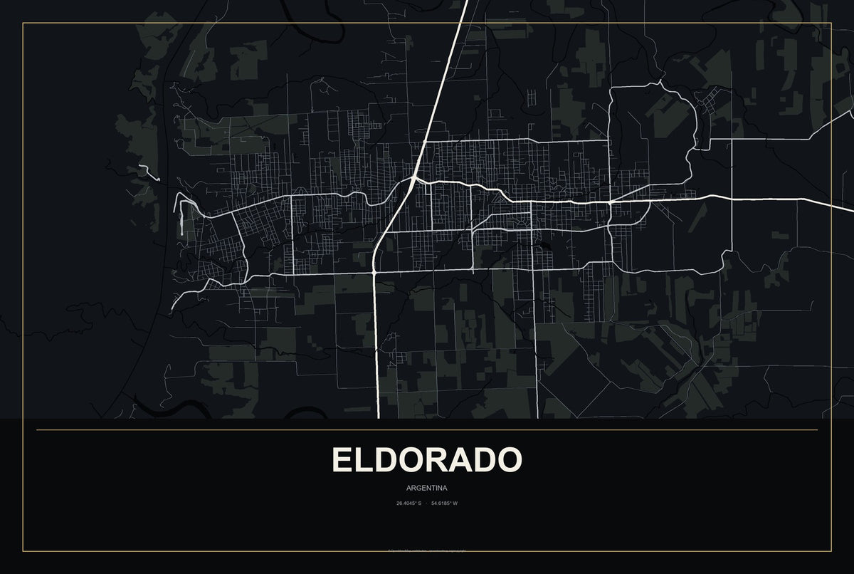 Eldorado, Argentina City Map Aluminum Sign in Metropolitan Noir style
