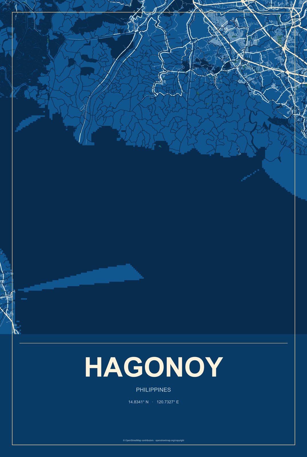 Hagonoy, Philippines City Map Aluminum Sign in Harbor Cobalt style