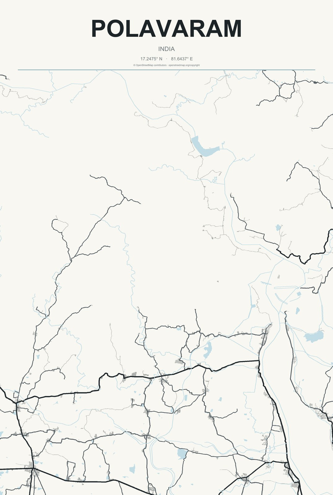 Polavaram, India City Map Aluminum Sign in Headline Atlas style