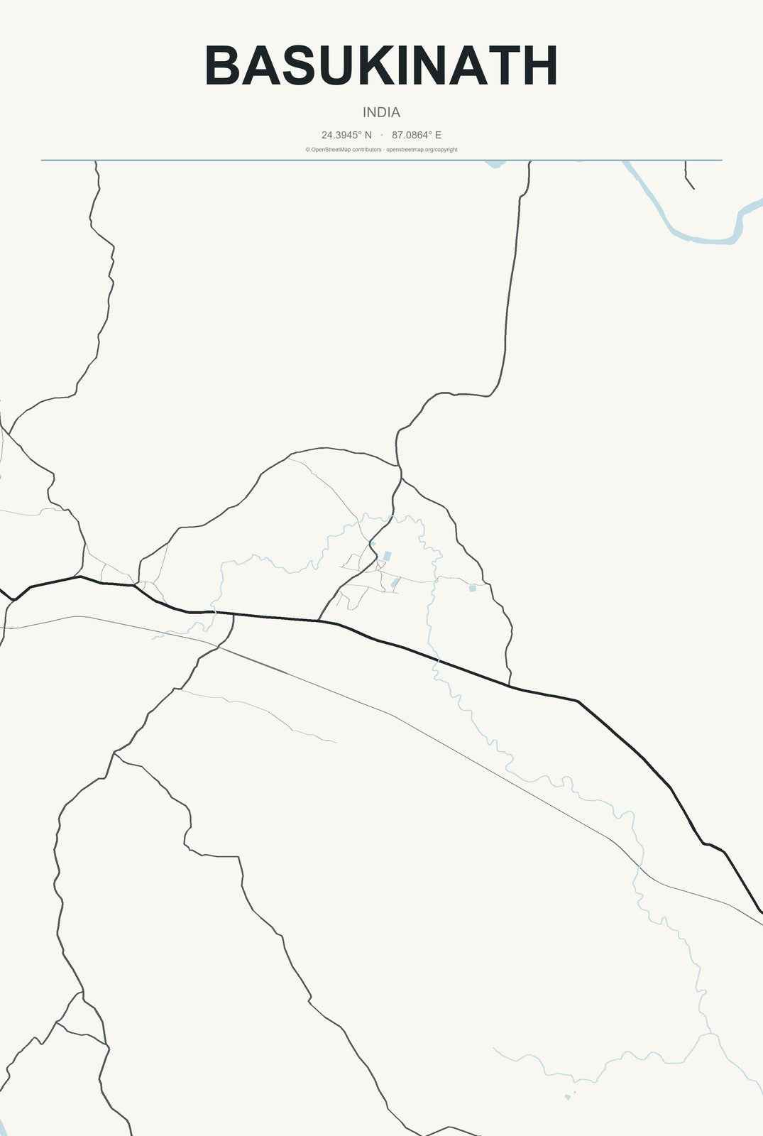 Basukinath, India City Map Aluminum Sign in Headline Atlas style