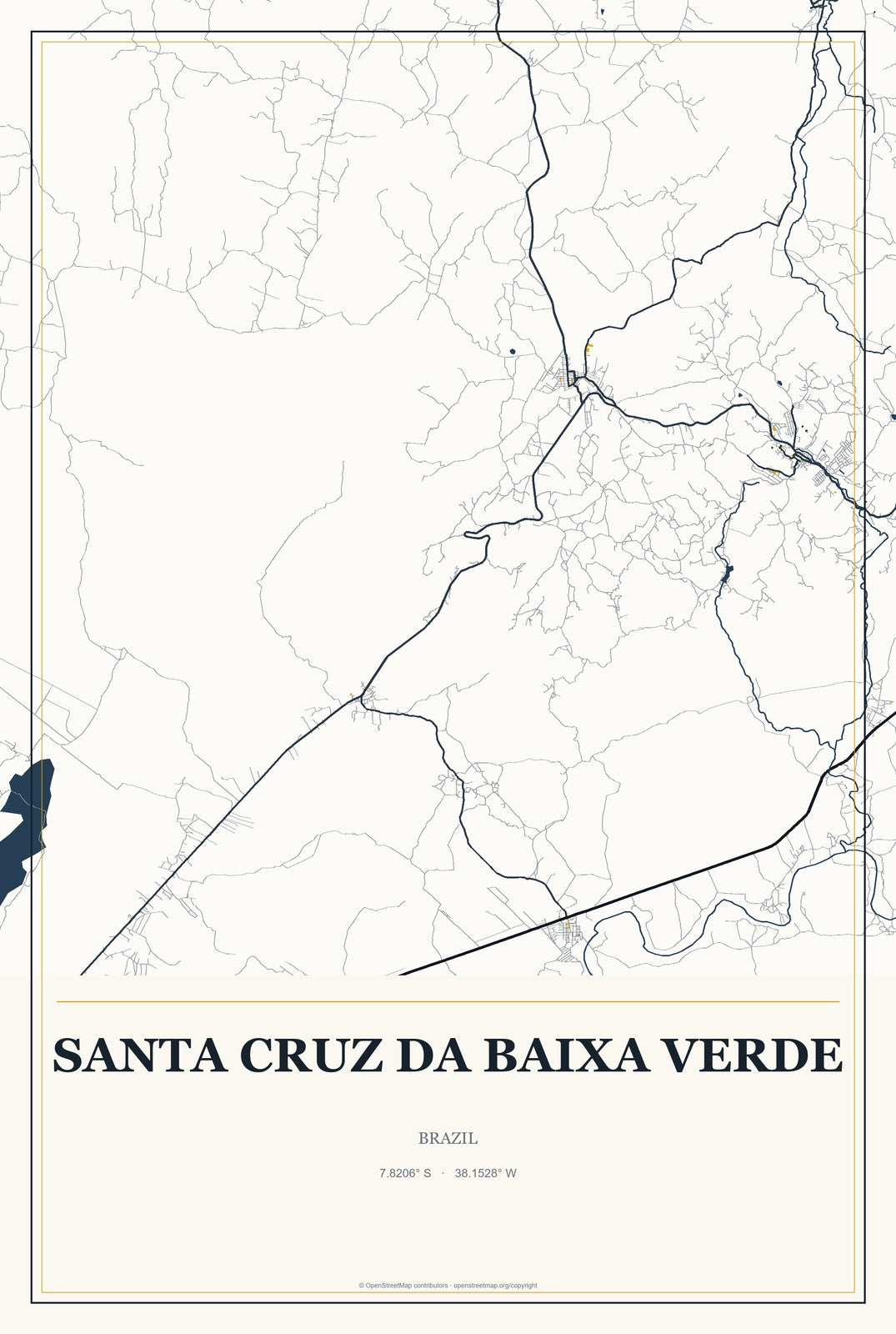 Santa Cruz da Baixa Verde, Brazil City Map Aluminum Sign in Citrine Modern style