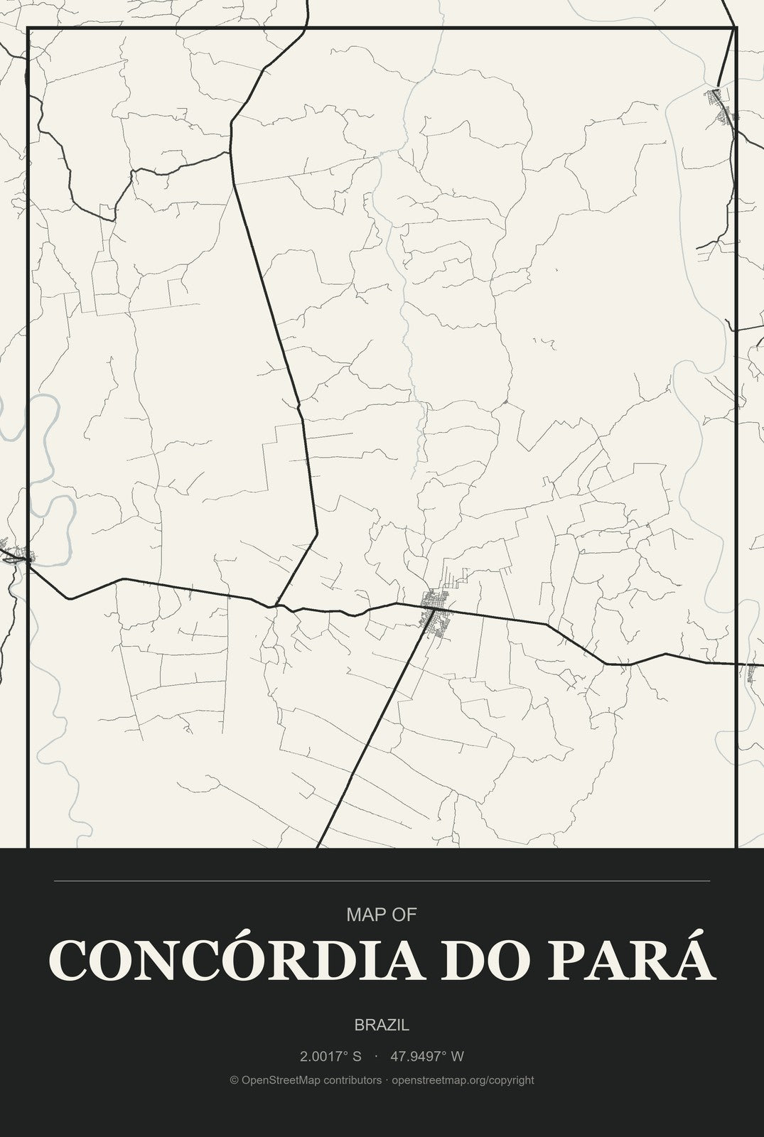 Concórdia do Pará, Brazil City Map Aluminum Sign in Museum Plaque style
