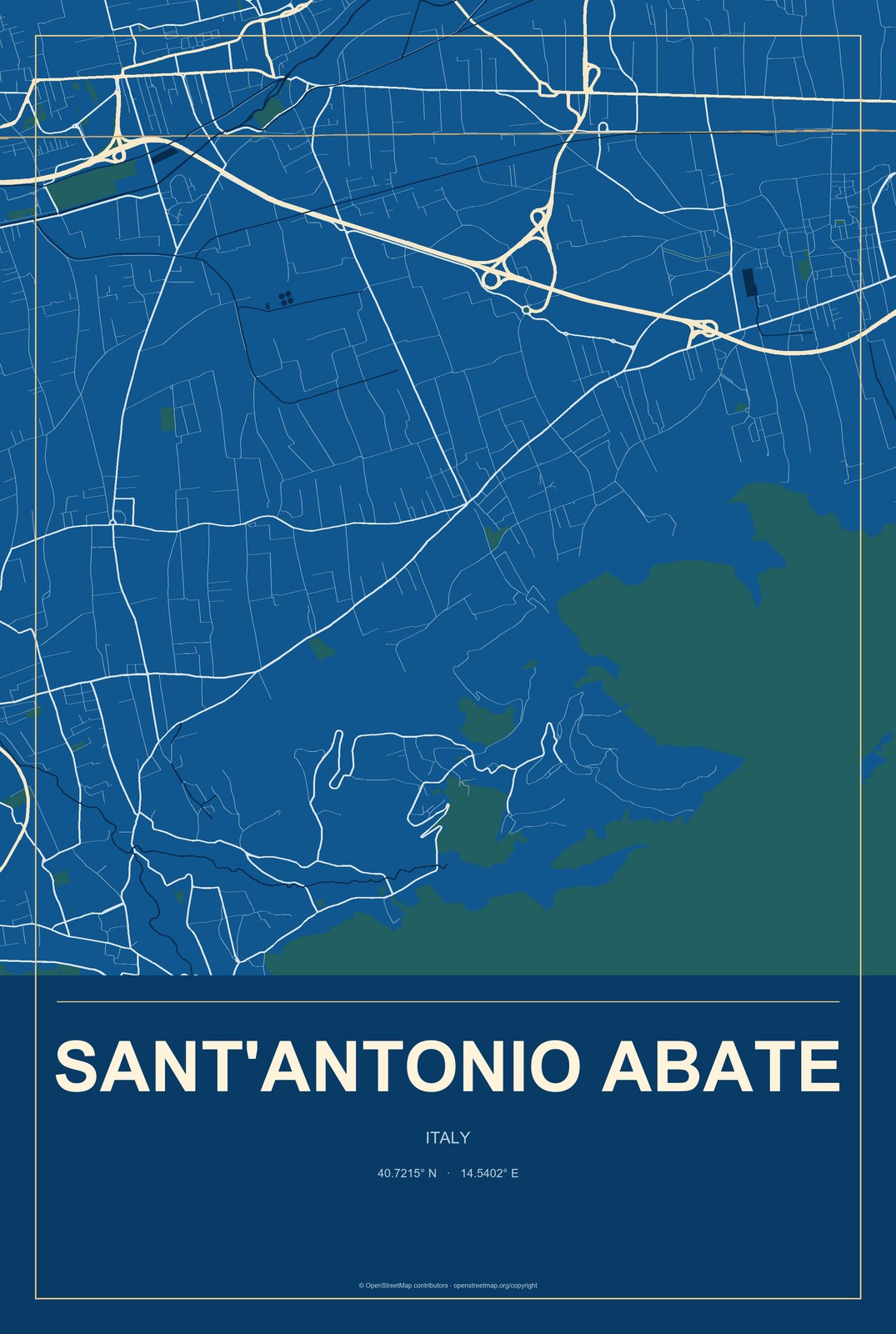 Sant'Antonio Abate, Italy City Map Aluminum Sign in Harbor Cobalt style