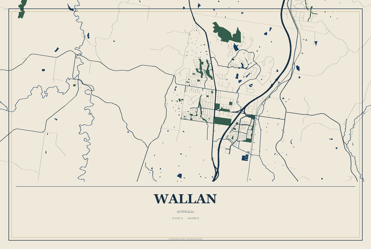 Wallan, Australia City Map Aluminum Sign in Coastal Cutout style
