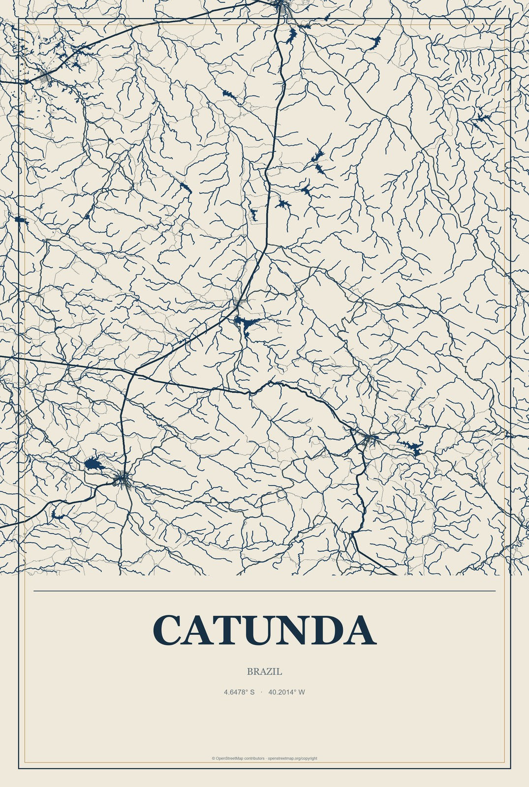 Catunda, Brazil City Map Aluminum Sign in Coastal Cutout style