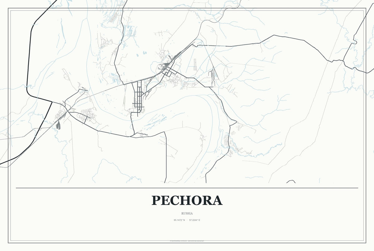 Pechora, Russia City Map Aluminum Sign in Gallery Air style