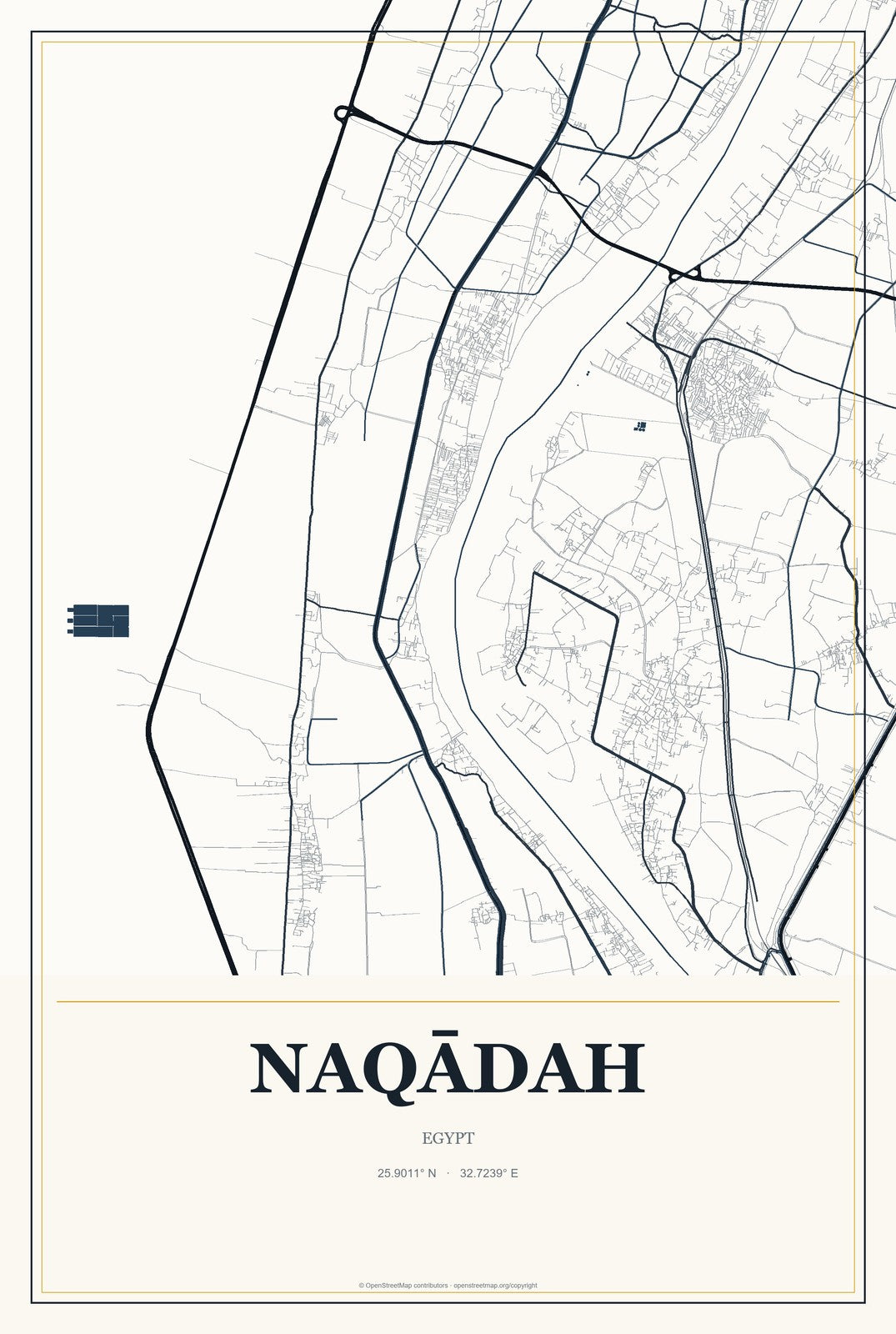 Naqādah, Egypt City Map Aluminum Sign in Citrine Modern style
