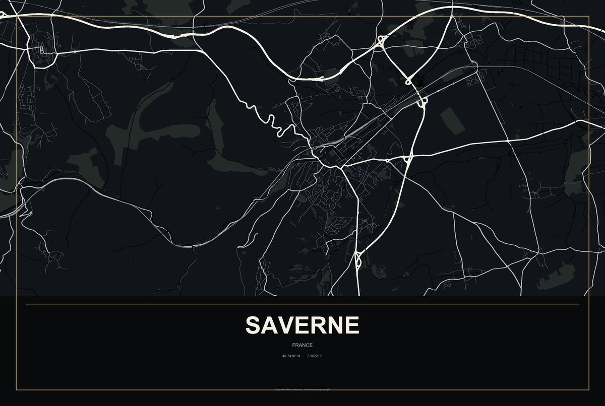Saverne, France City Map Aluminum Sign in Metropolitan Noir style