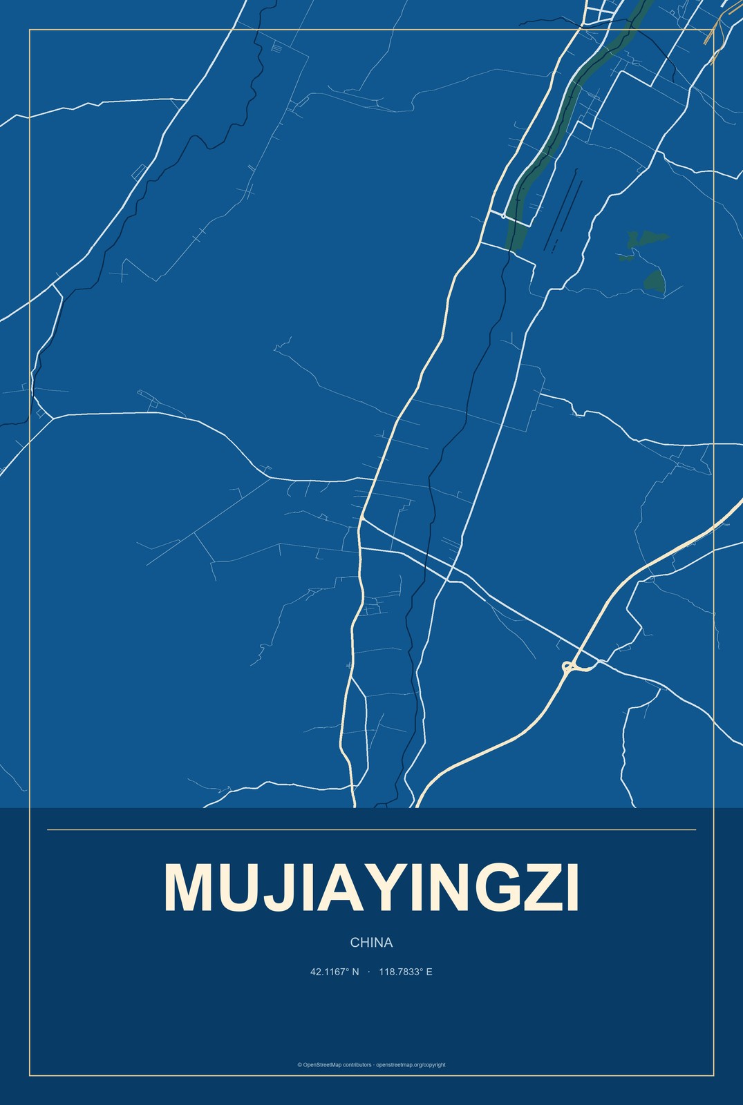 Mujiayingzi, China City Map Aluminum Sign in Harbor Cobalt style