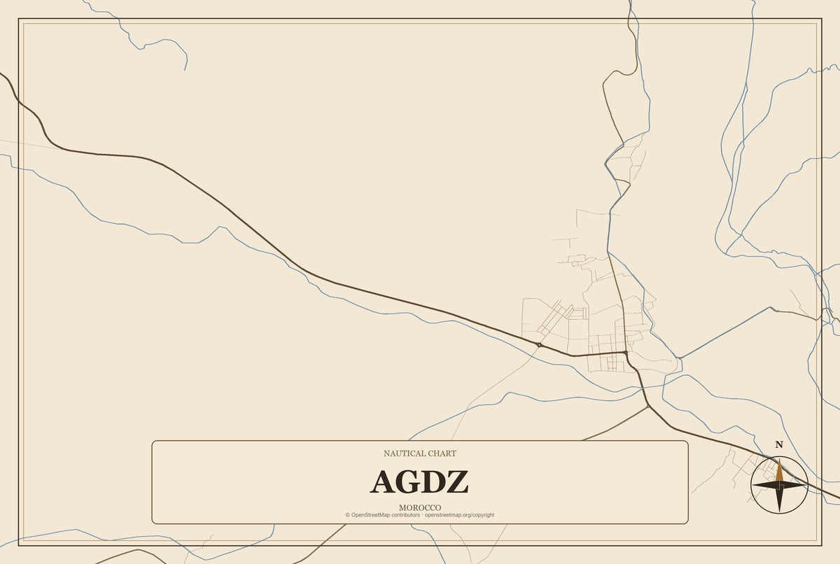 Agdz, Morocco City Map Aluminum Sign in Heritage Nautical style