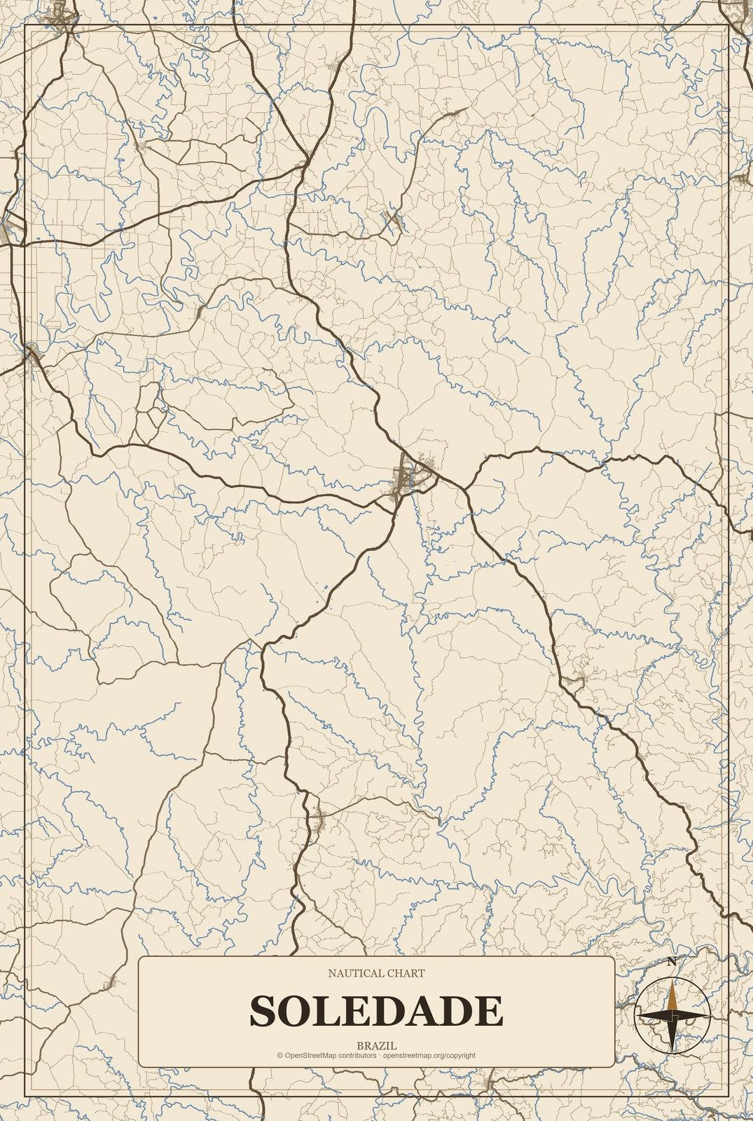 Soledade, Rio Grande do Sul, Brazil City Map Aluminum Sign in Heritage Nautical style
