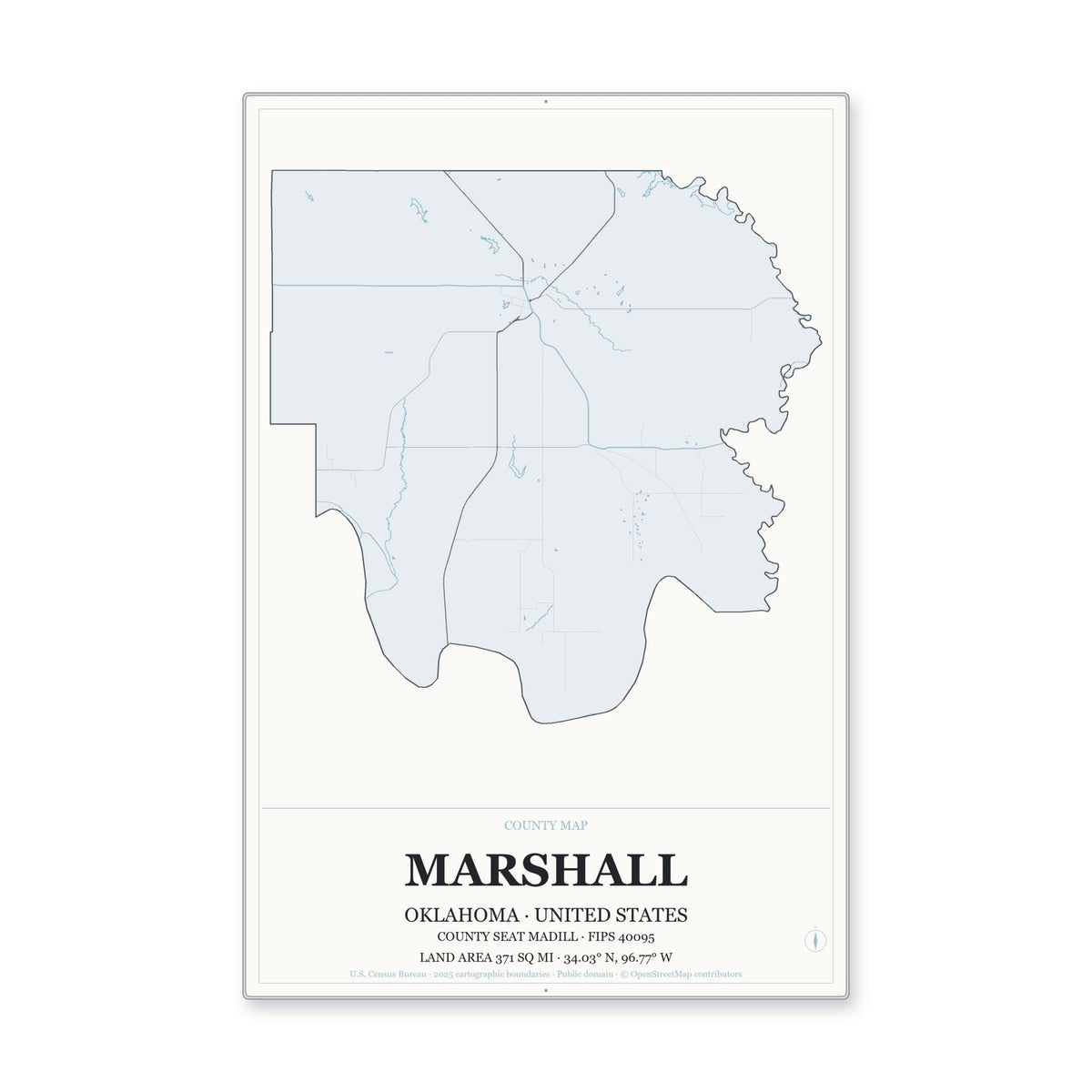 Marshall County, Oklahoma Map Aluminum Sign in Gallery Air style
