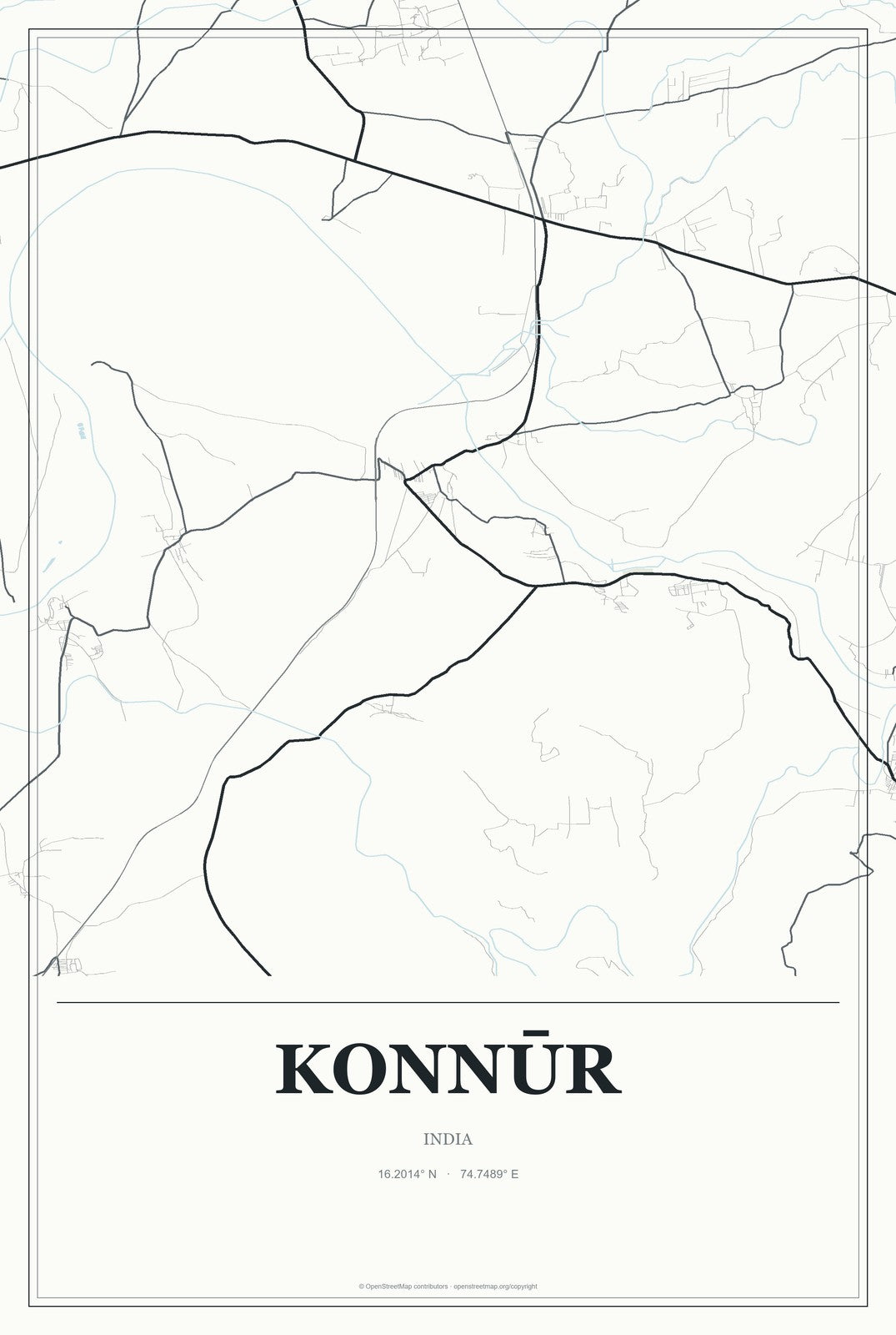Konnūr, India City Map Aluminum Sign in Gallery Air style