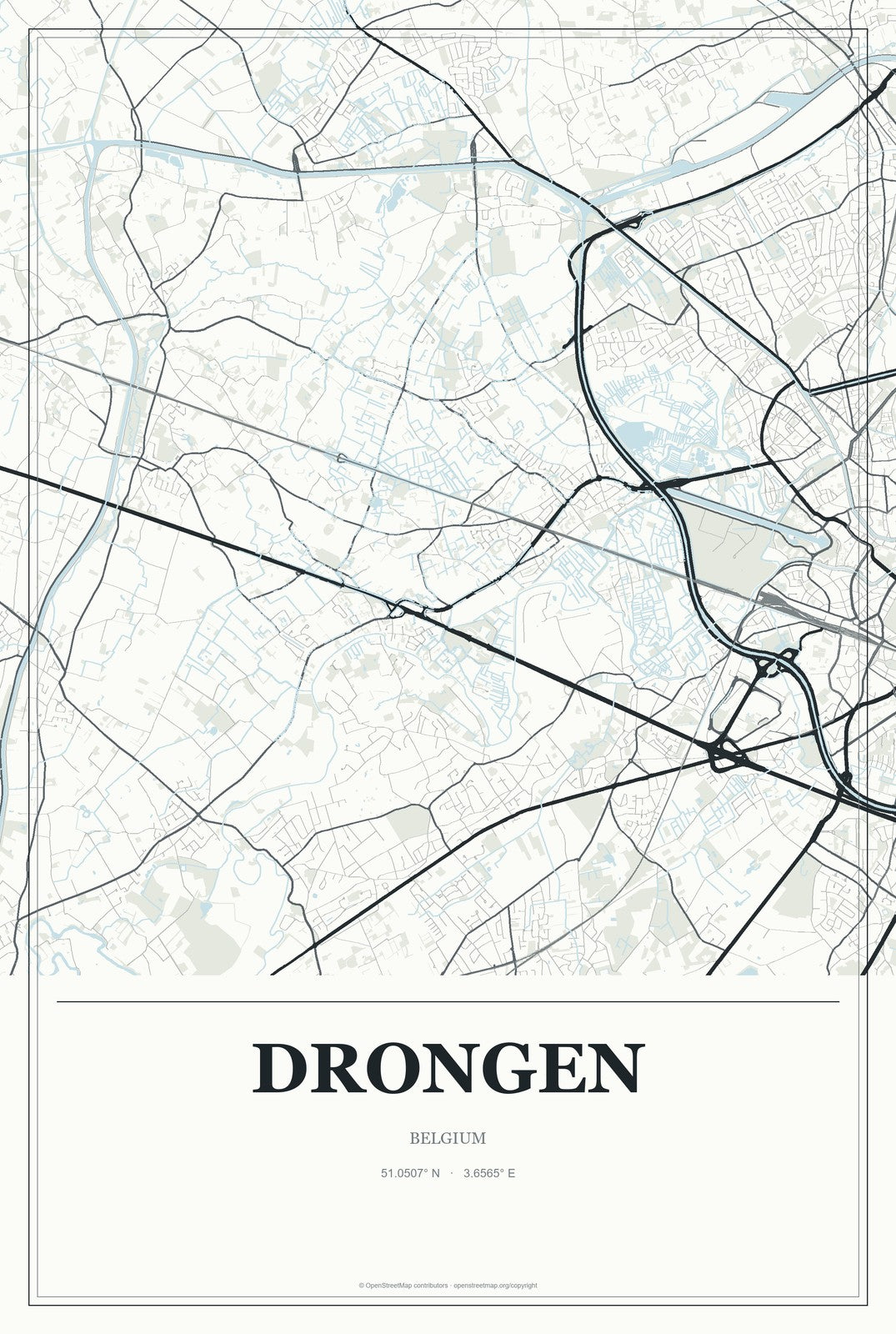 Drongen, Belgium City Map Aluminum Sign in Gallery Air style
