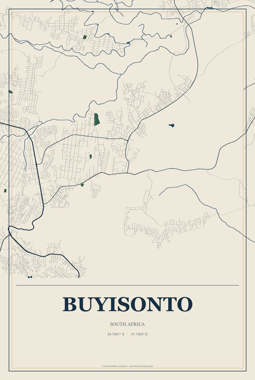 Buyisonto, South Africa City Map Aluminum Sign in Coastal Cutout style