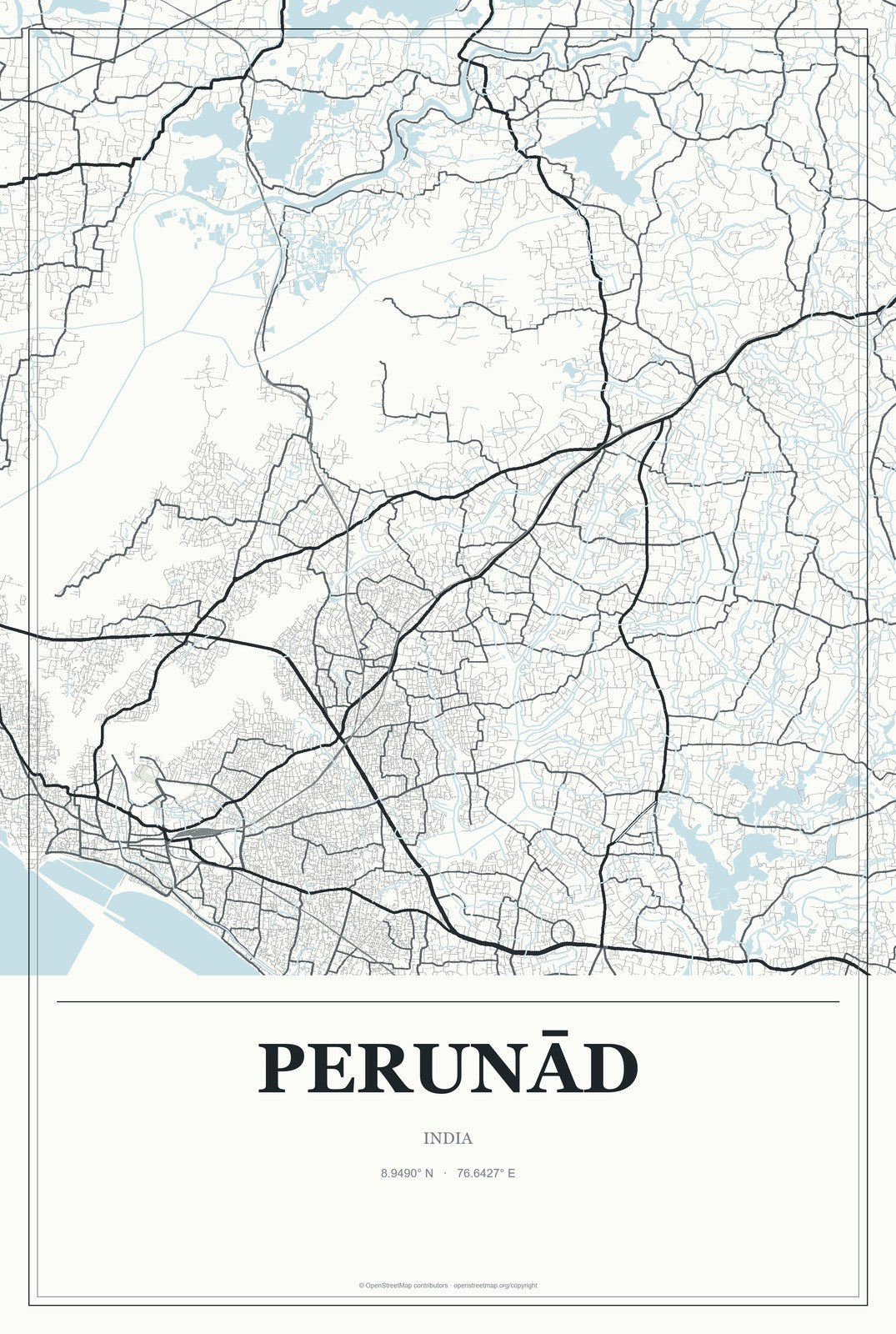 Perunād, India City Map Aluminum Sign in Gallery Air style