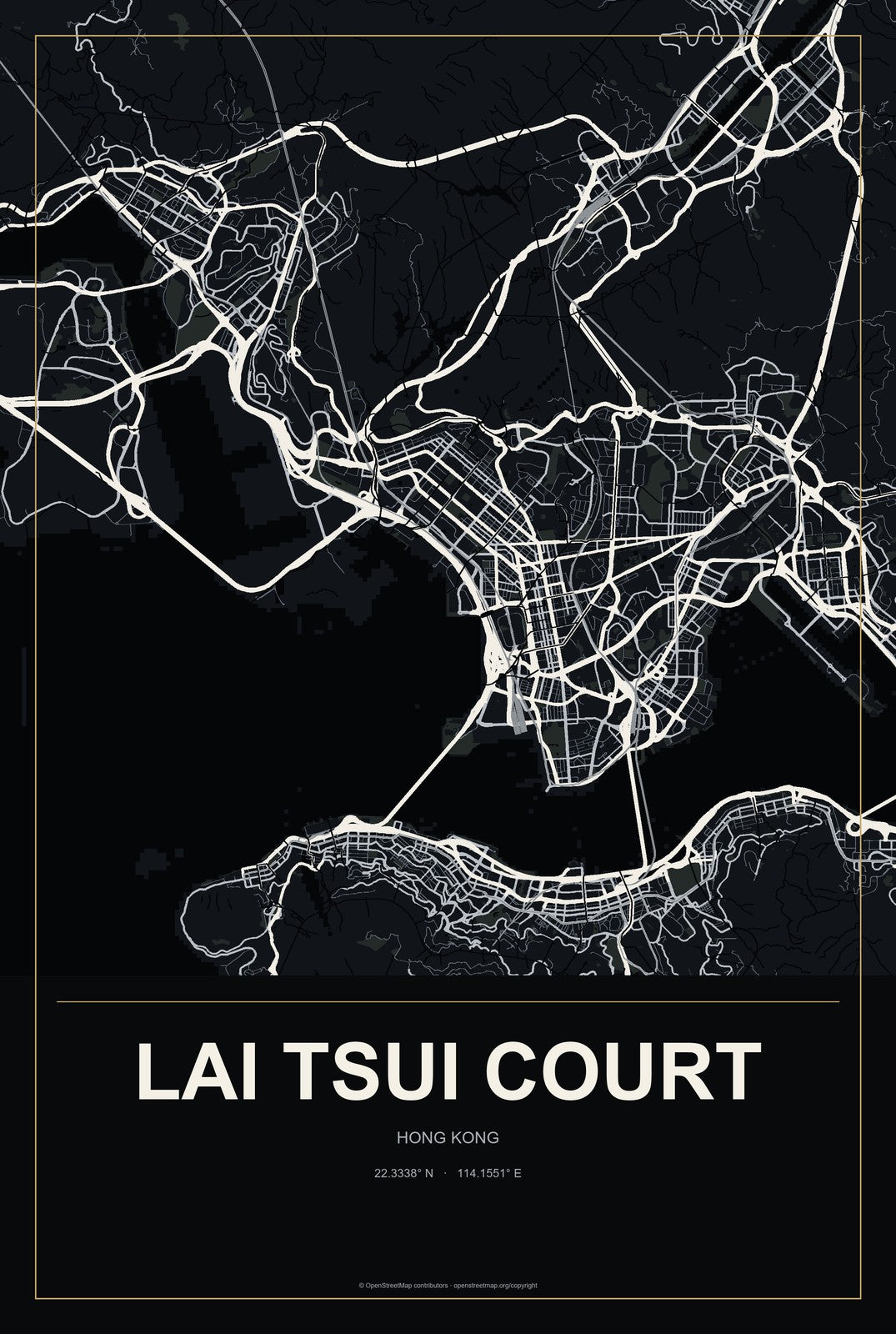 Lai Tsui Court, Hong Kong City Map Aluminum Sign in Metropolitan Noir style