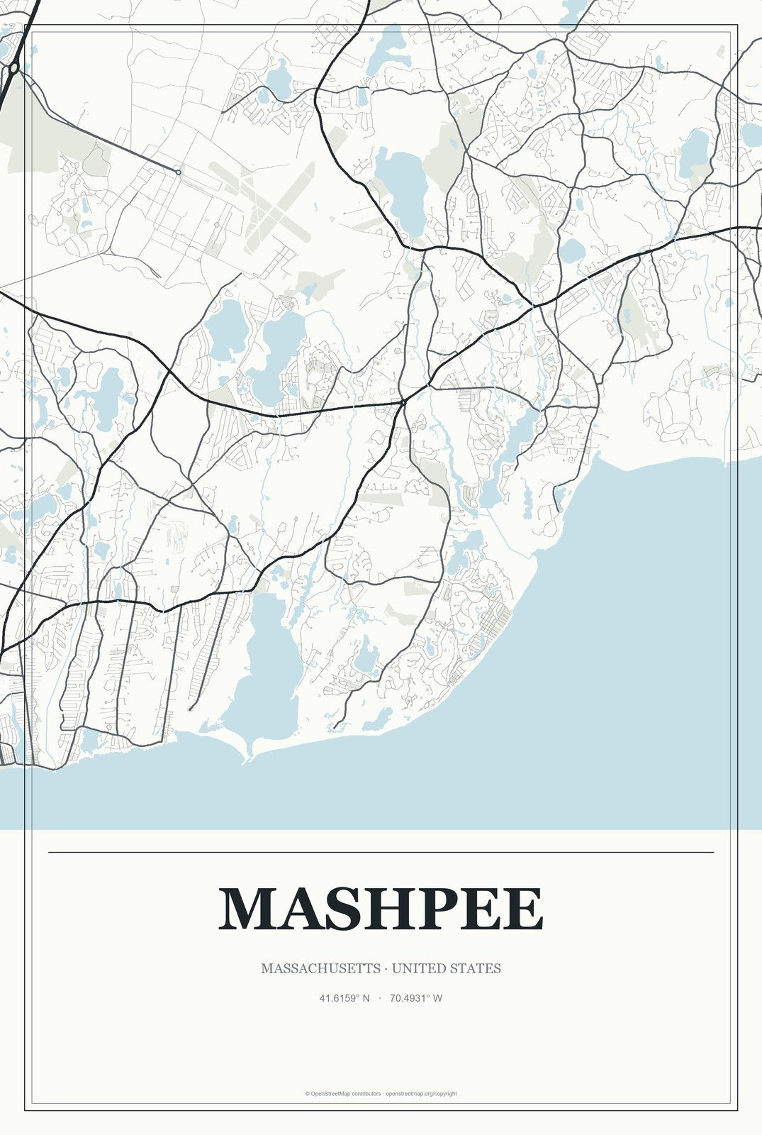 Mashpee, Massachusetts City Map Aluminum Sign in Gallery Air style