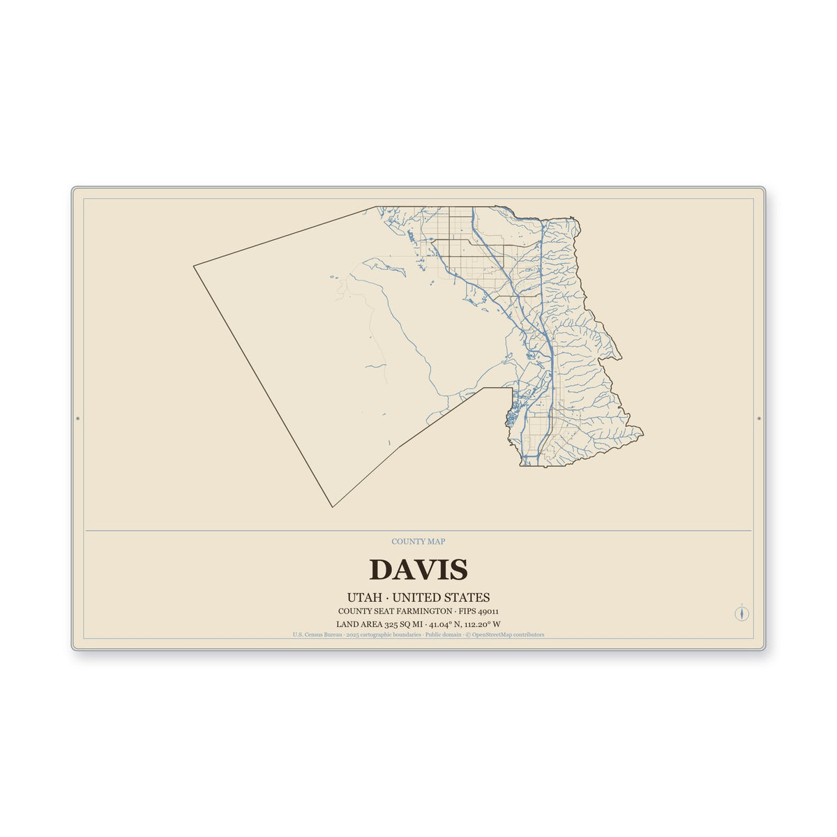 Davis County, Utah Map Aluminum Sign in Heritage Nautical style