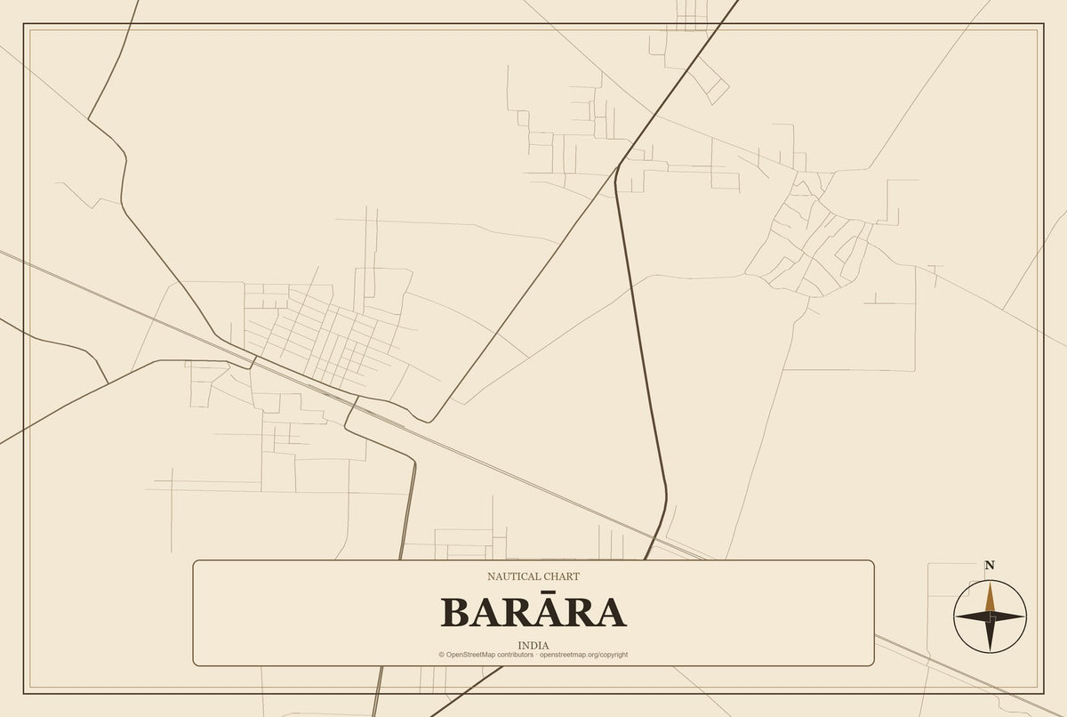 Barāra, India City Map Aluminum Sign in Heritage Nautical style