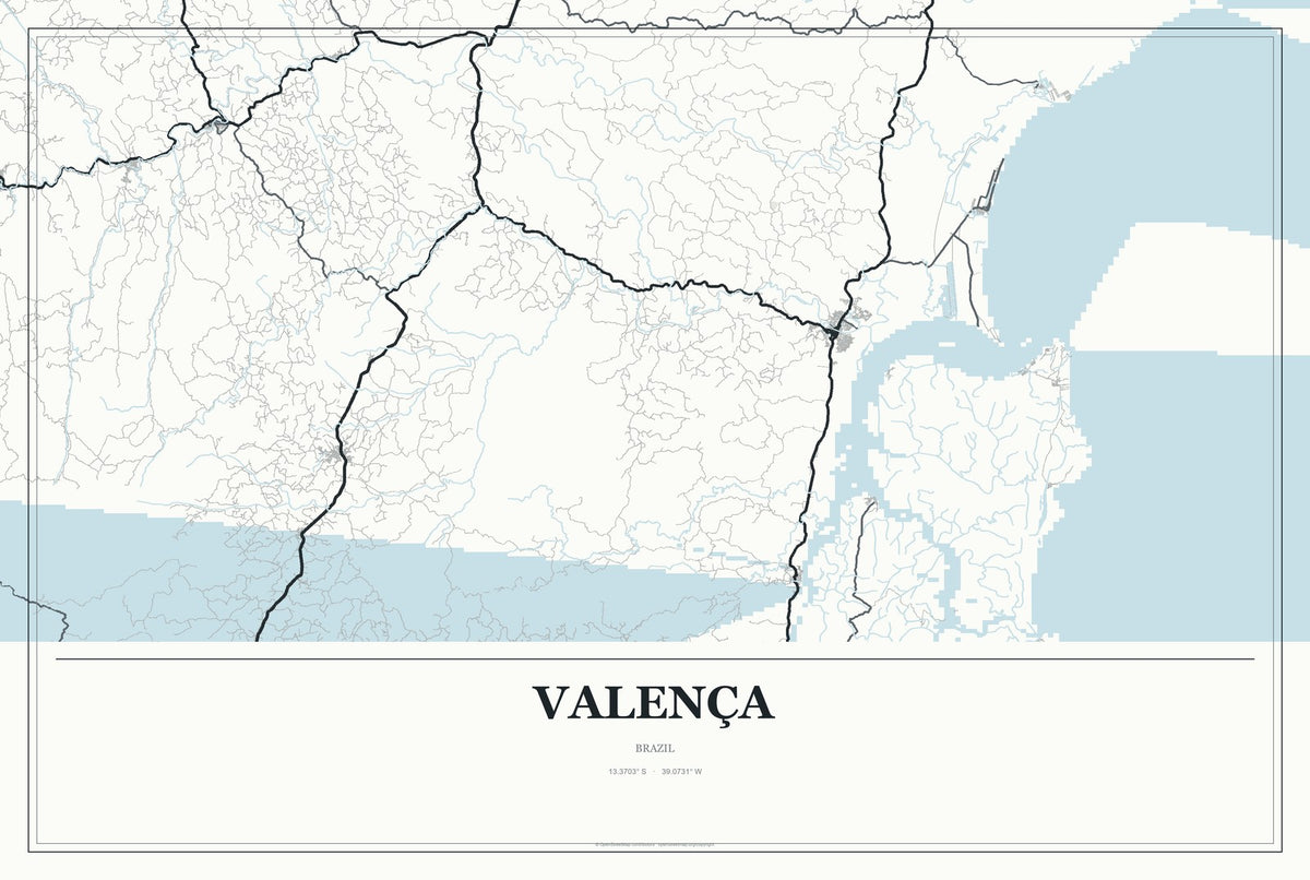Valença, Rio de Janeiro, Brazil City Map Aluminum Sign in Gallery Air style