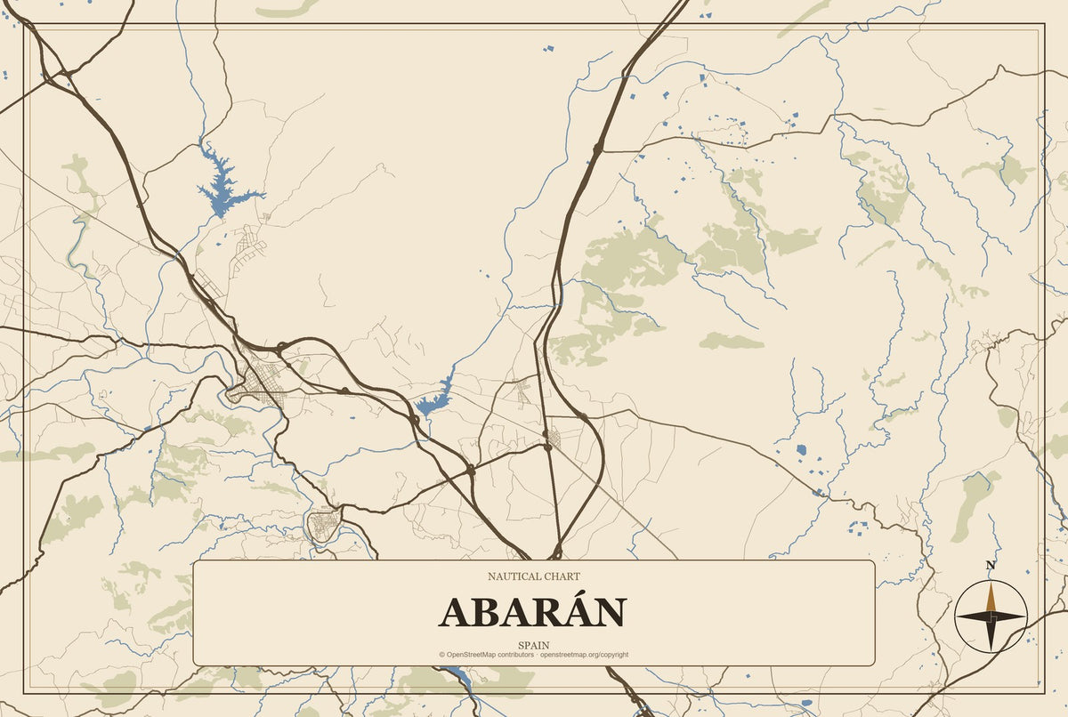 Abarán, Spain City Map Aluminum Sign in Heritage Nautical style