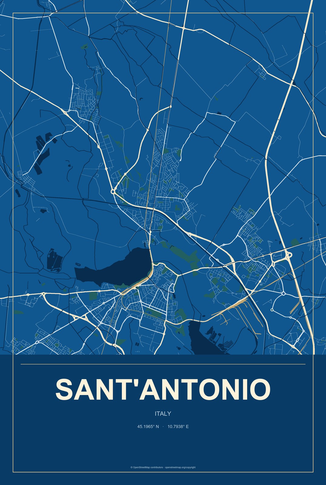 Sant'Antonio, Italy City Map Aluminum Sign in Harbor Cobalt style