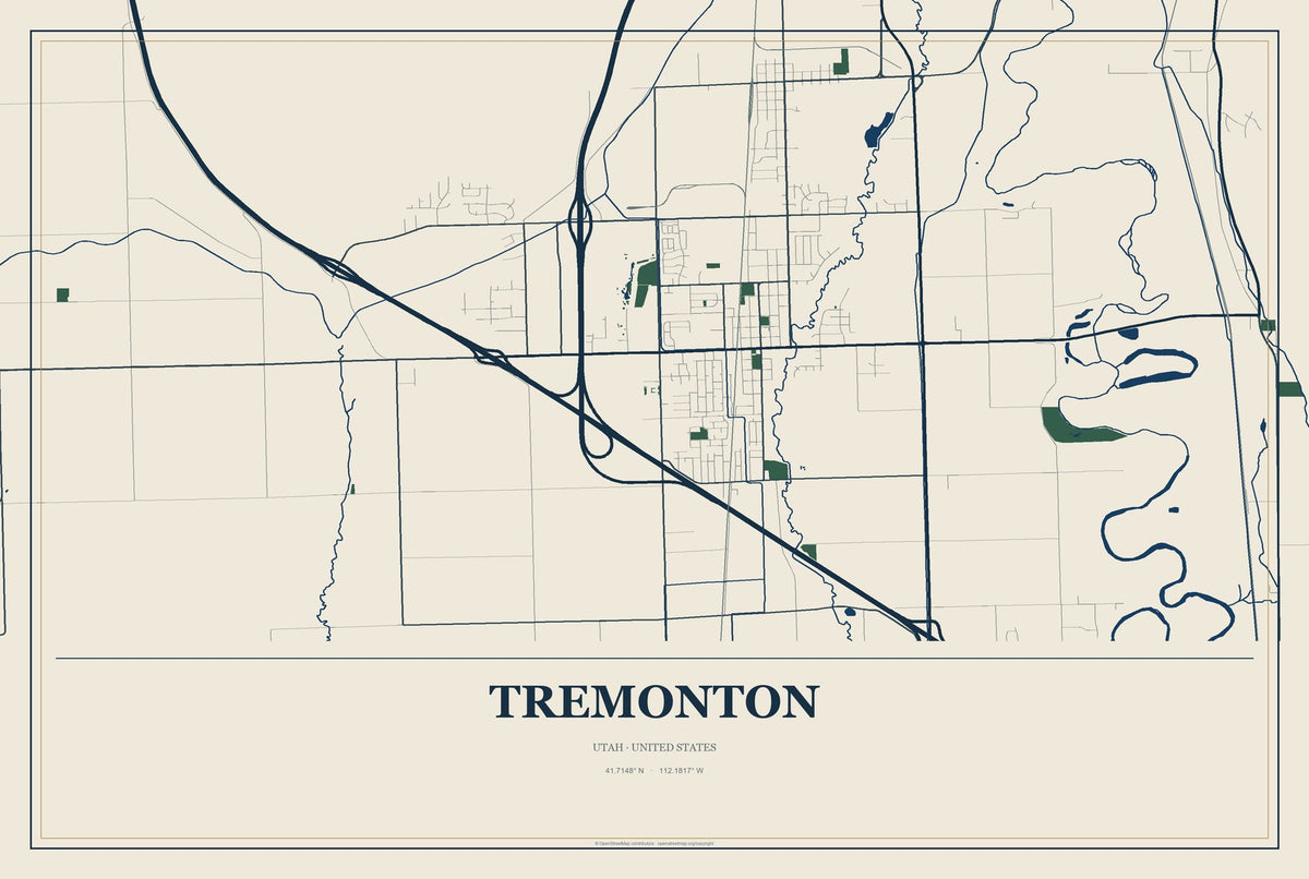 Tremonton, Utah City Map Aluminum Sign in Coastal Cutout style