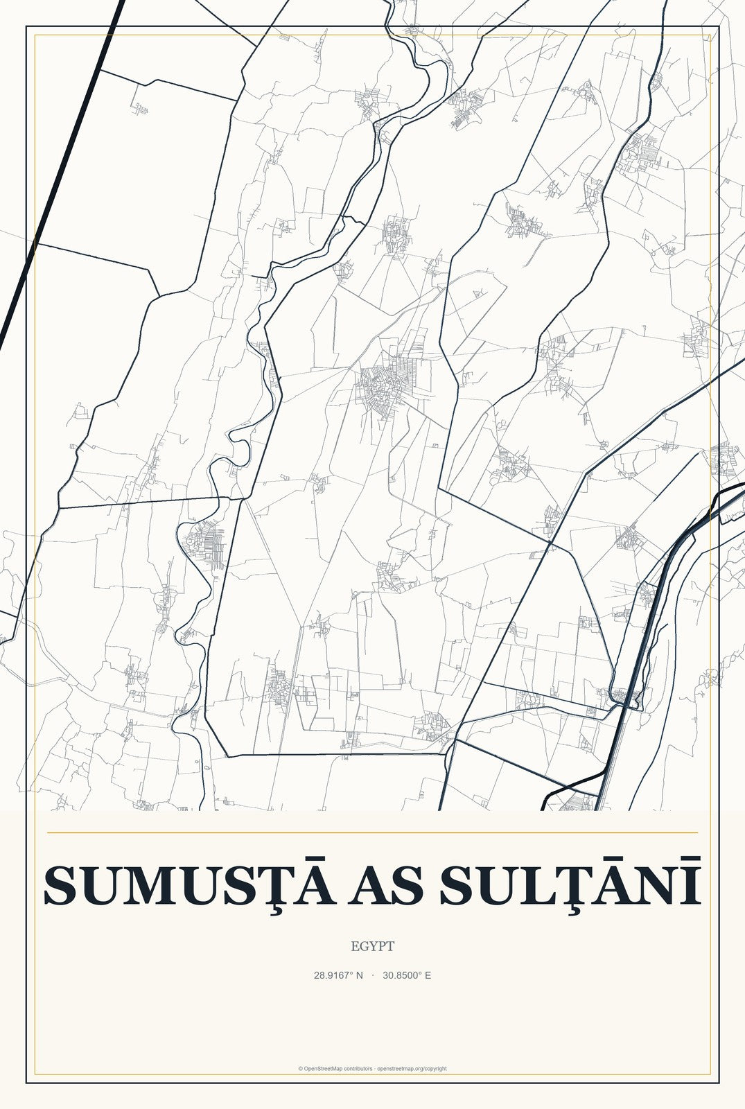 Sumusţā as Sulţānī, Egypt City Map Aluminum Sign in Citrine Modern style