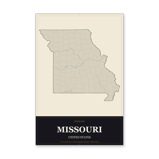 Missouri state map aluminum sign in Museum Plaque style