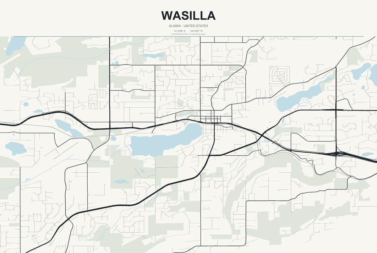 Wasilla, Alaska City Map Aluminum Sign in Headline Atlas style