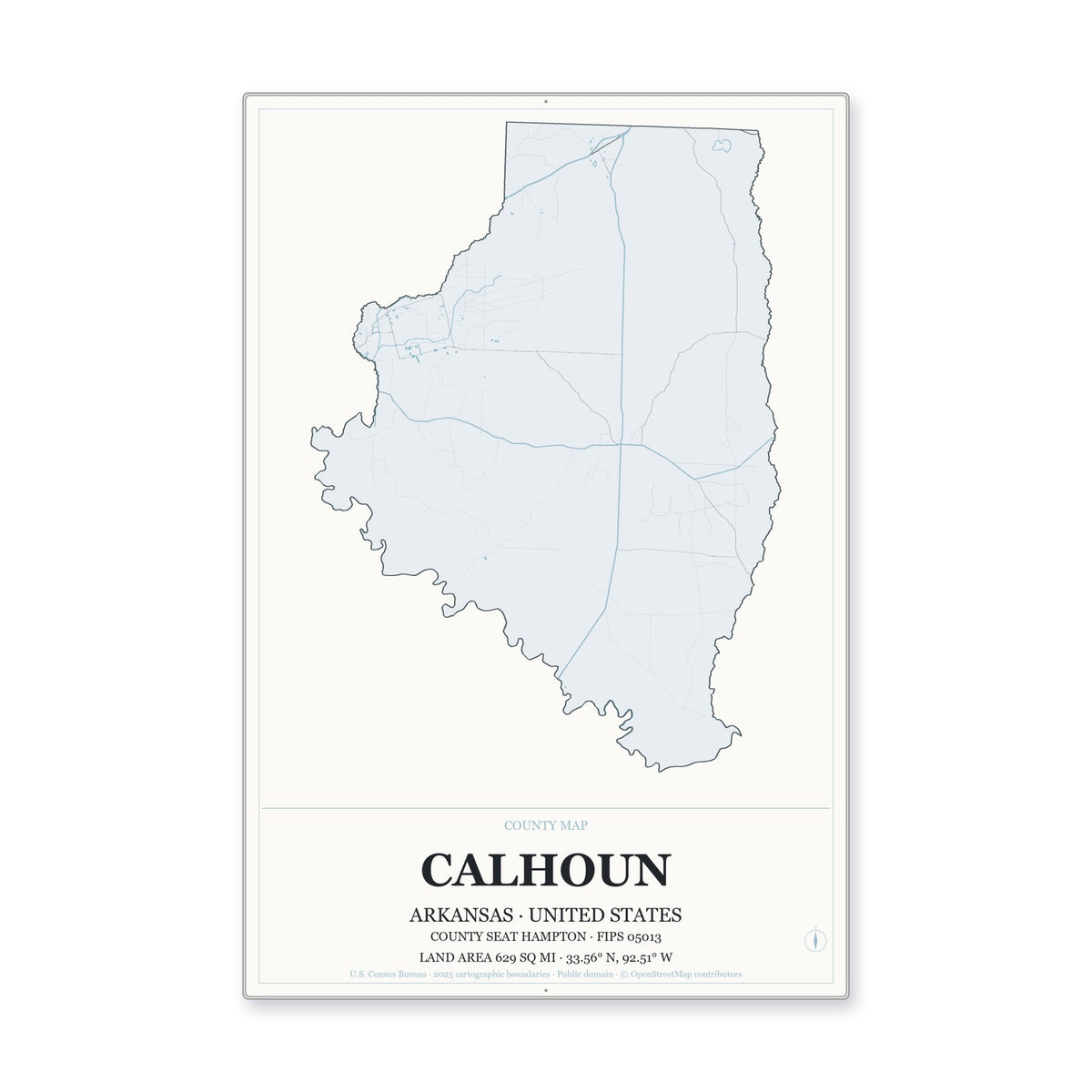 Calhoun County, Arkansas Map Aluminum Sign in Gallery Air style