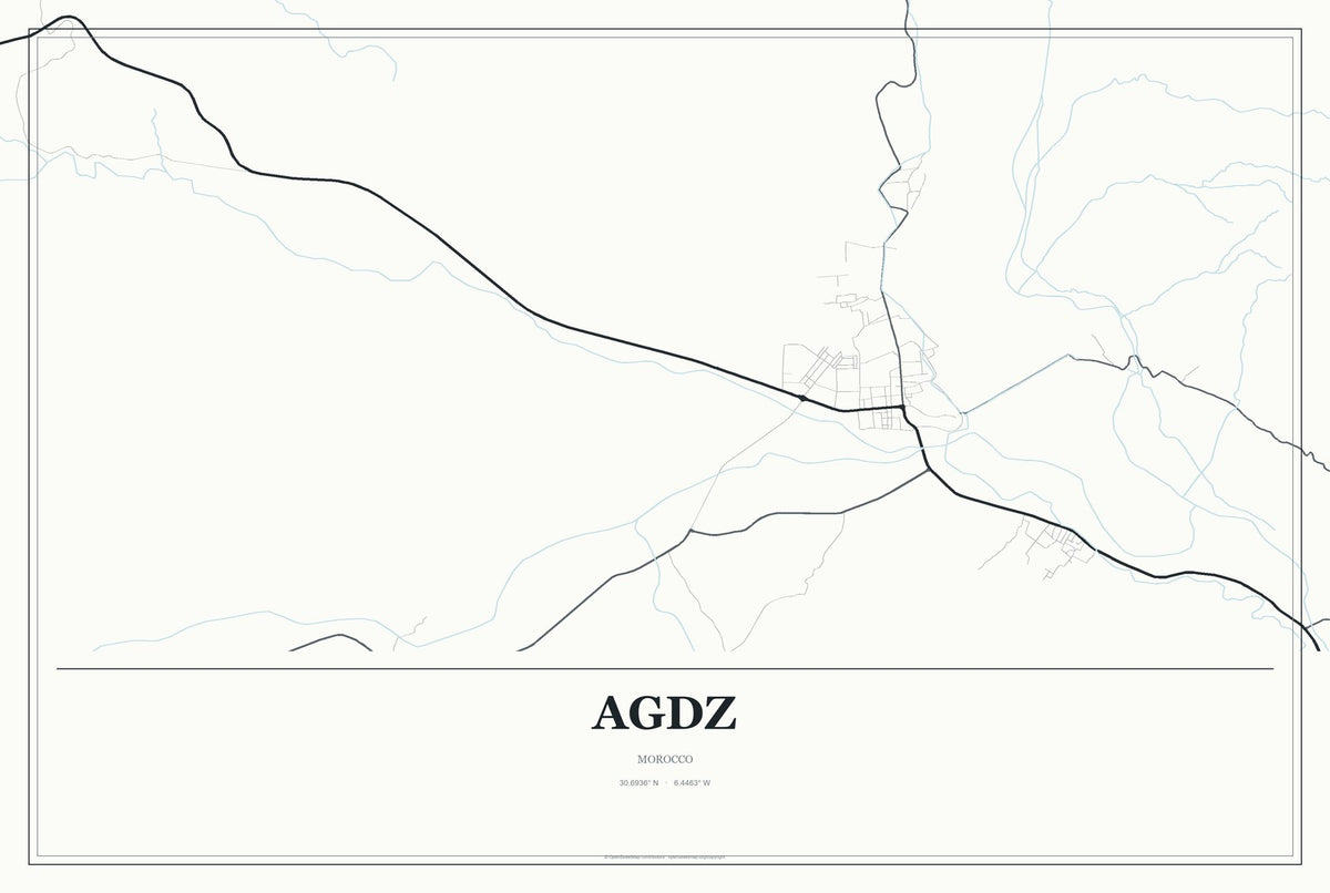 Agdz, Morocco City Map Aluminum Sign in Gallery Air style